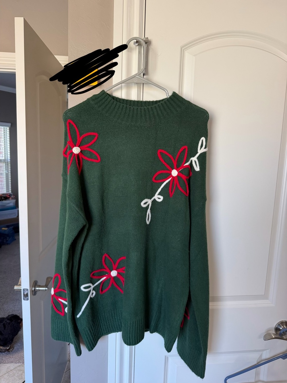 Dark Green Floral Crewneck Sweater - Women's Knit